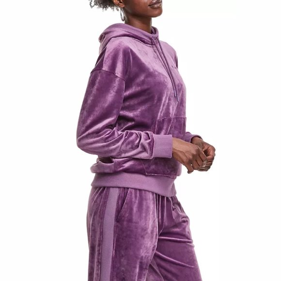new Champion Women's Size SMALL Velour Hoodie in MIDNIGHT ASTER PINK color NWT - Picture 3 of 8